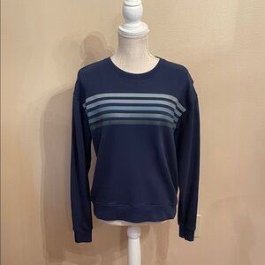 Navy Sweatshirt with Gray and Blue Stripes, size small
